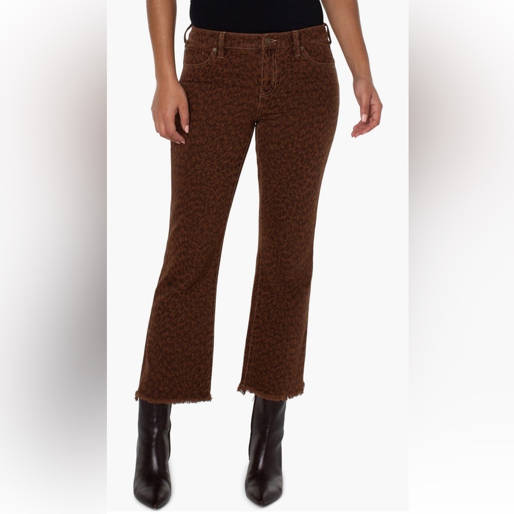NWOT Brown Leopard Print Women's Jeans | Liverpool Hannah frayed crop flare